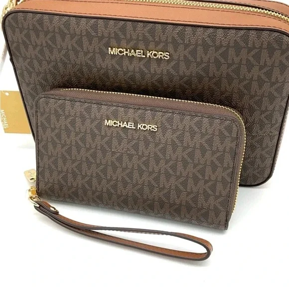 Michael Kors Large EW Crossbody Bag & JST LG Flat MF Phone Case Wallet Brown
